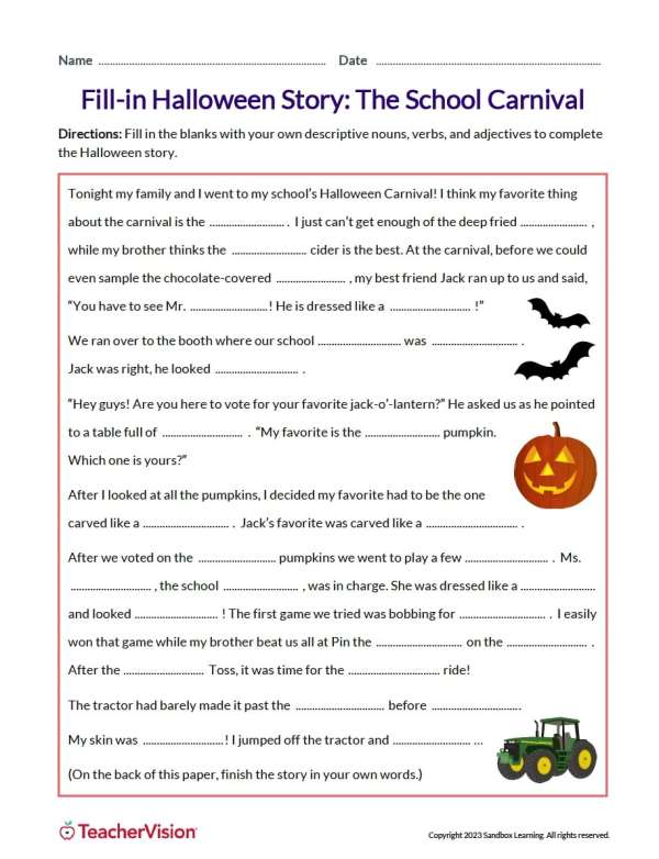 Fill In The Story Halloween Carnival Teachervision